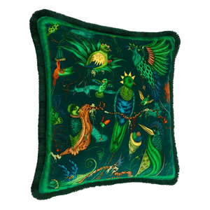 Quetzal Luxury Velvet Cushion: Aqua