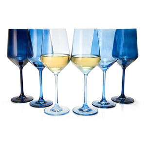 6 Shades of Blue Colored Crystal Wine Glass Set