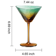 Gold and Teal Hammered Martini Glasses, 2 Set, 7.5oz Stemmed