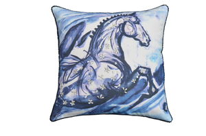 Decorative Throw Pillow (Blue Horse) 18"x18"
