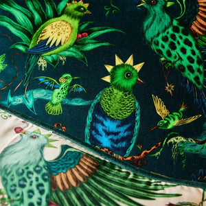 Quetzal Luxury Velvet Cushion: Aqua