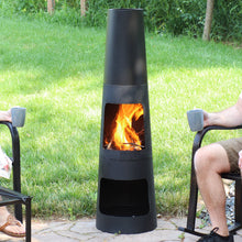 Heavy-Duty Steel Chiminea Fire Pit with Log Storage - 49 in