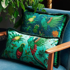 Quetzal Luxury Velvet Cushion: Aqua