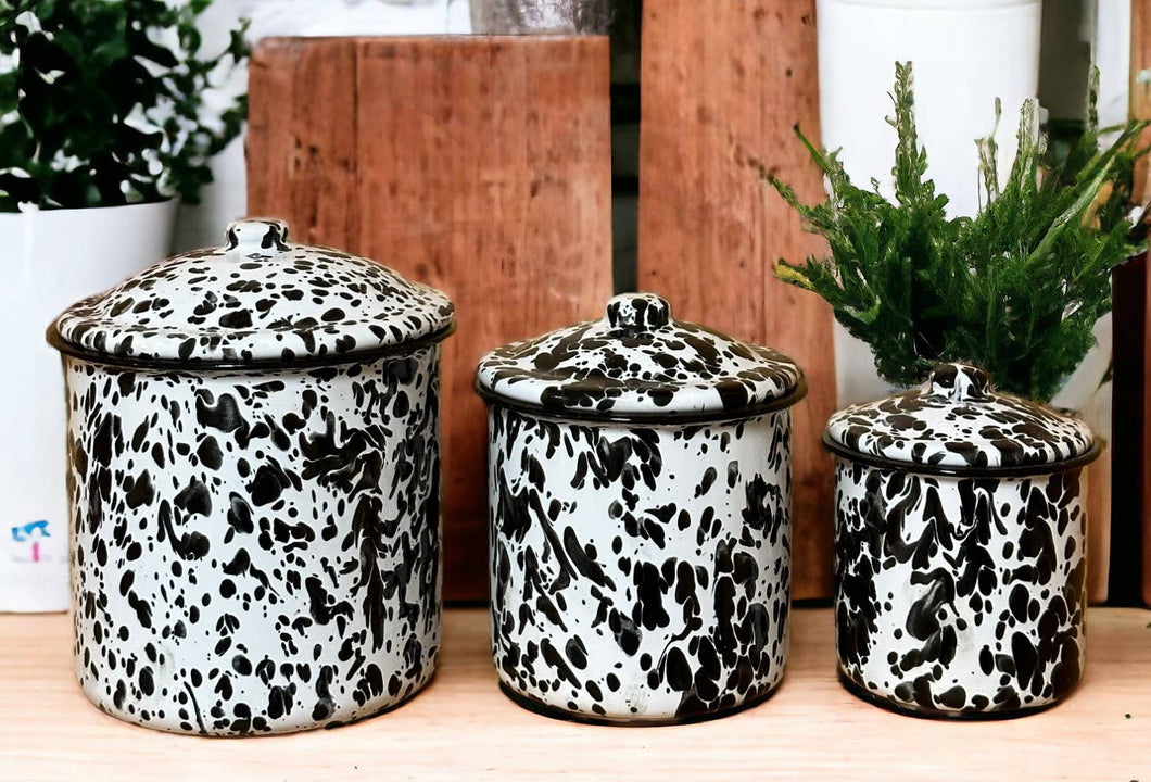 Black Splatter Enamel Canisters (Set of 3)