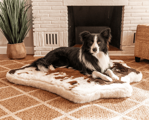 PupRug™ Animal Print Memory Foam Dog Bed - Brown Faux Cowhide: Original (55" L x 50" W)