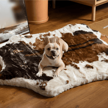 PupRug™ Animal Print Memory Foam Dog Bed - Brown Faux Cowhide: Original (55" L x 50" W)