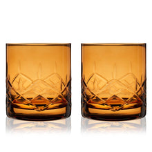Admiral™ Hand Etched Crystal Rocks Glasses Amber Set of 2
