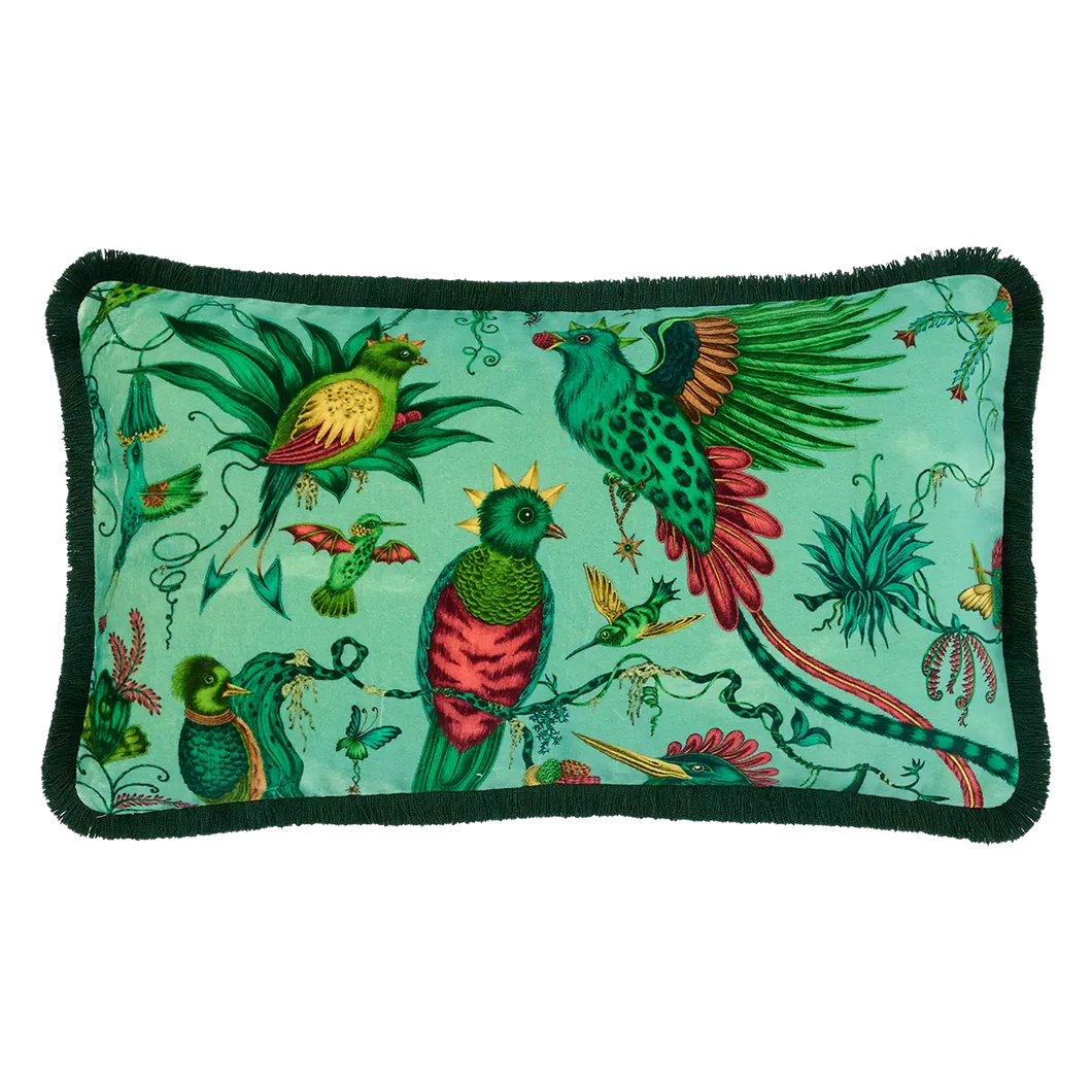 Quetzal Luxury Velvet Bolster Cushion: Aqua