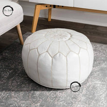 Moroccan Leather Foot Stool Ottoman, Handmade Pouf, Moroccan: E