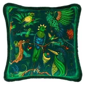 Quetzal Luxury Velvet Cushion: Aqua