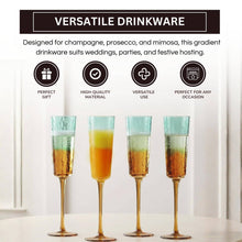 Gold and Teal Hammered Champagne Flute Glasses, 2 Set