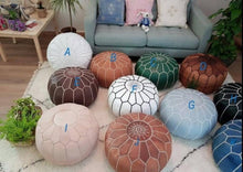 Moroccan Leather Foot Stool Ottoman, Handmade Pouf, Moroccan: C