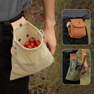 Portable Leather Canvas Foraging Bag Pouch: PU Leather / Khaki
