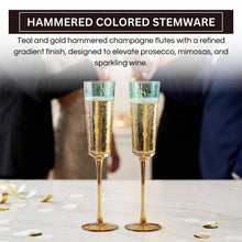 Gold and Teal Hammered Champagne Flute Glasses, 2 Set