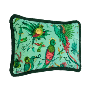 Quetzal Luxury Velvet Bolster Cushion: Aqua