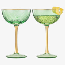 Vintage Art Deco Coupe Glasses | Set of 2 | Green