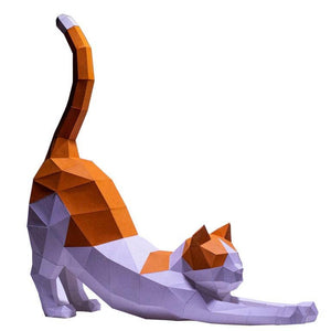 Stretching Cat 3D PaperCraft Origami Model