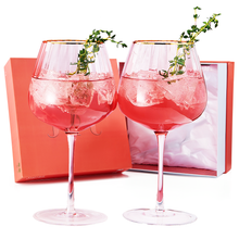 Pink Ribbed Balloon Shaped Wine Glassware | Set of 2 | 19.25