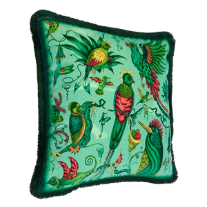 Quetzal Luxury Velvet Cushion: Aqua