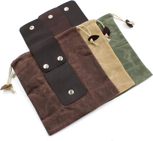 Portable Leather Canvas Foraging Bag Pouch: PU Leather / Khaki