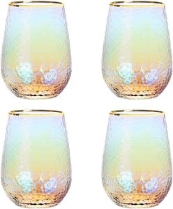 Lustered Iridescent Stemless Wine Glasses 15oz - 4 Set