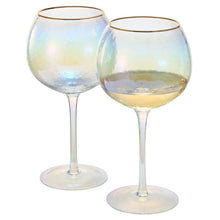Iridescent Balloon Wine Glasses - Set of 2 - Gold Rim 20oz