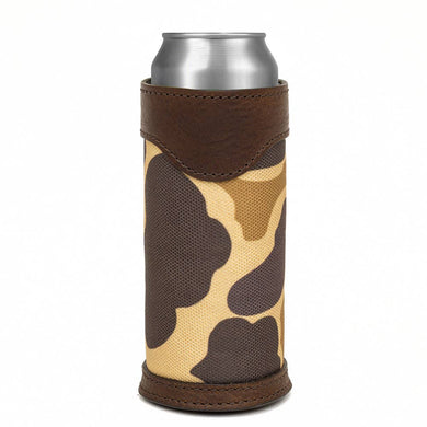 Campaign Leather Slim Can Koozie: Vintage Camo / Smoke