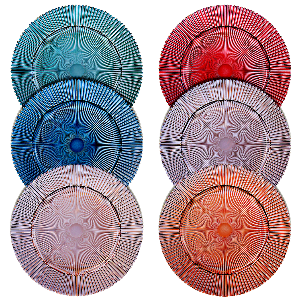 Muted Glass Ribbed Plates | Set of 6 | 10.6