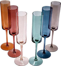 Khen Muted Rainbow Champagne Flute Stemmed Glasses Set of 6