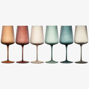 Ribbed Colored Wine Glasses, Muted, Set of 6