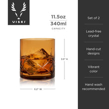 Admiral™ Hand Etched Crystal Rocks Glasses Amber Set of 2