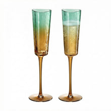 Gold and Teal Hammered Champagne Flute Glasses, 2 Set