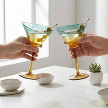 Gold and Teal Hammered Martini Glasses, 2 Set, 7.5oz Stemmed