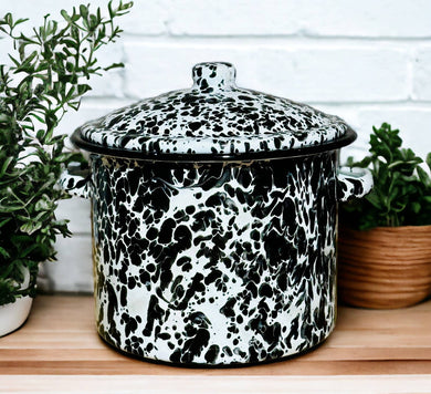 Black Splatter Enamelware Stock Pot