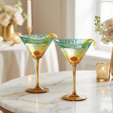 Gold and Teal Hammered Martini Glasses, 2 Set, 7.5oz Stemmed