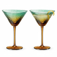 Gold and Teal Hammered Martini Glasses, 2 Set, 7.5oz Stemmed