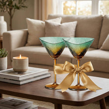 Gold and Teal Hammered Martini Glasses, 2 Set, 7.5oz Stemmed