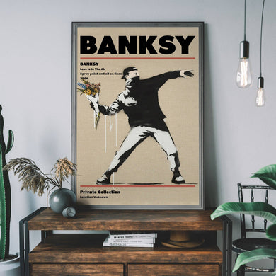 Banksy Love Is In The Air Graffiti Artist Poster: 39 ¼ x 59 in | 100x150 cm / Matte