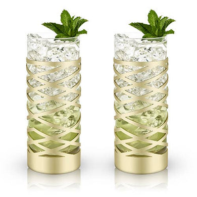 Belmont: Gold & Crystal Patterned Highball Glasses (VISKI)