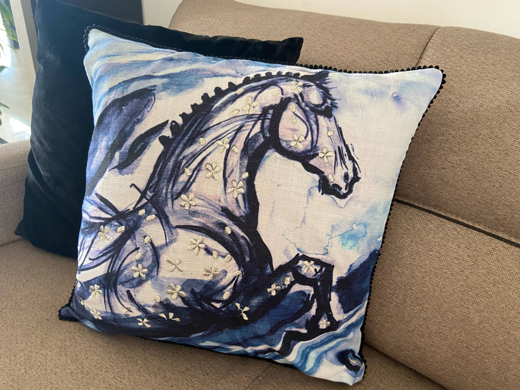 Decorative Throw Pillow (Blue Horse) 18