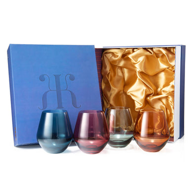 Colored Stemless Crystal Wine Glass Set of 4
