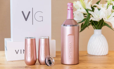 Champagne Gift Sets with Glass Lined Flutes: Rose Gold