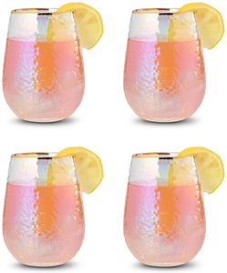 Lustered Iridescent Stemless Wine Glasses 15oz - 4 Set