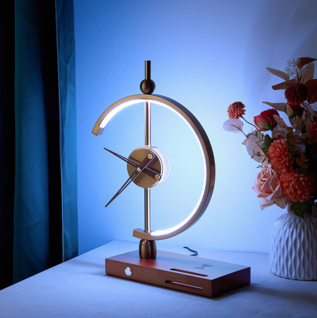 Minimalist LED Clock Table Lamp with Phone Wireless Charger: RGBCW