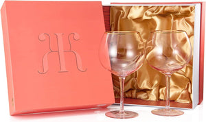 Blush Pink & Gilded Rim Wine Glassware, Large 23oz Cocktail