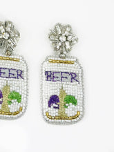 Mardi Gras Beer Can Beaded Statement Earrings New Orleans