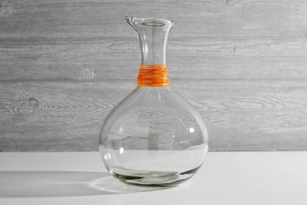 Handblown Glass Carafe - Orange Swirl